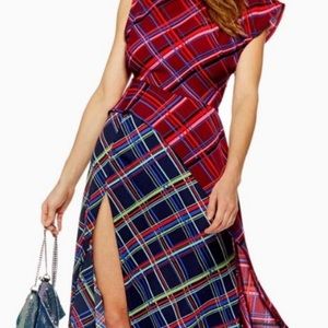 Topshop Tartan Clash Asymmetrical Midi Bright Plaid Prom Dress Alternative